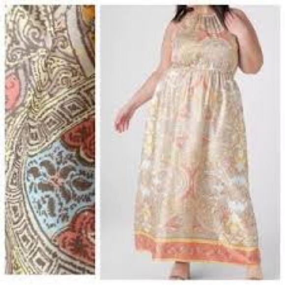 Lane Bryant NW0T Paisley Print Halter Neck Luxe Satin Maxi Dress Size 2O - Picture 1 of 6